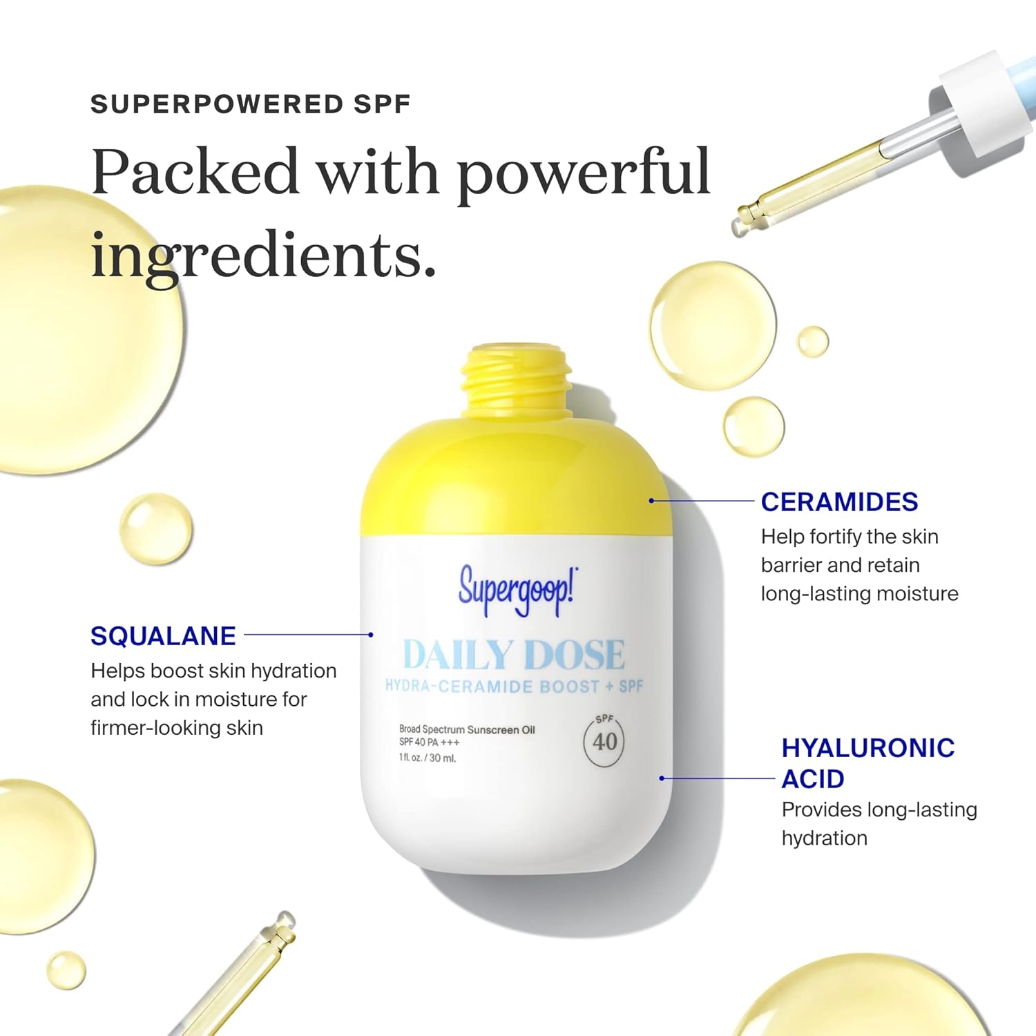 Supergoop! Daily Dose Hydra-Ceramide Boost + SPF 40 Oil PA+++, 1 fl oz - Hydrate & Protect Skin - For All Skin Types